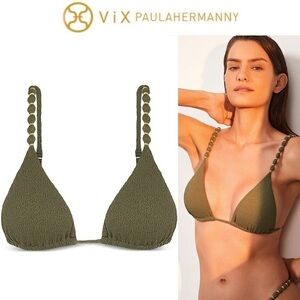 ViX Paula Hermanny Firenze Beads Triangle Bikini Top Green Olive Bikini Top Sz L